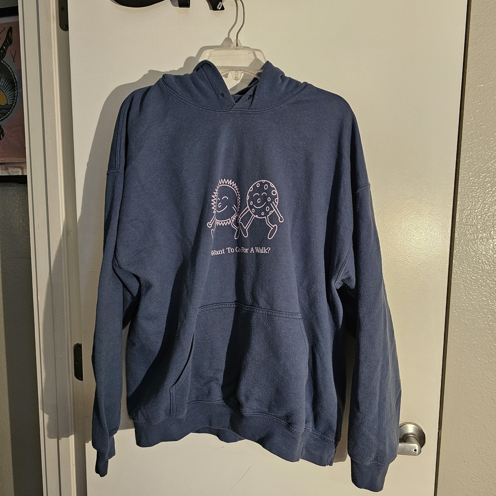 LONELY GHOST Navy Graphic Hoodie with Pink Illustration